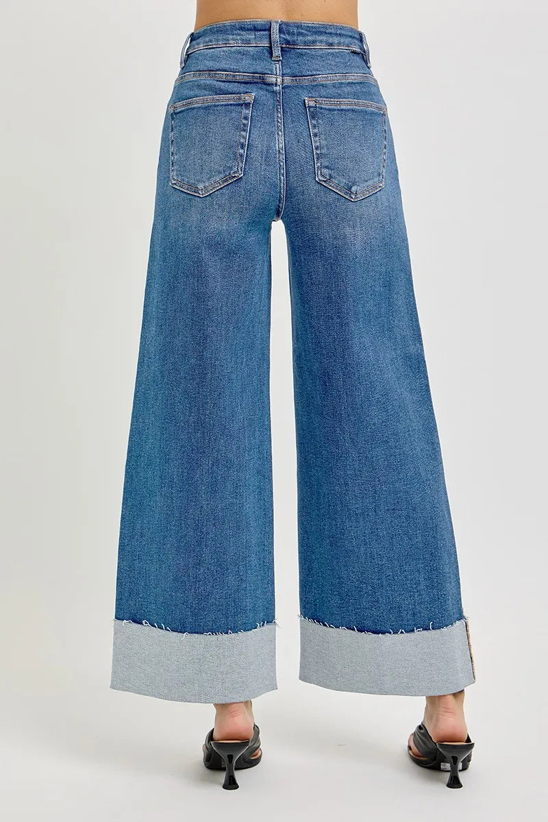 RISEN Full Size Tummy Control High Rise Crop Wide Cuffed Jeans Plus Size West2East Surf