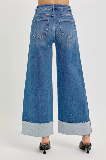 RISEN Full Size Tummy Control High Rise Crop Wide Cuffed Jeans Plus Size West2East Surf
