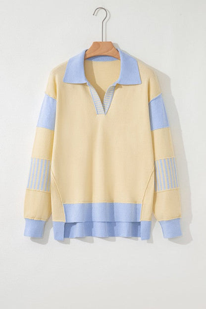 Stripe Colorblock Collared Drop Shoulder Sweater Shop Style & More | Fresh Looks, Everyday Deals & Free Shipping