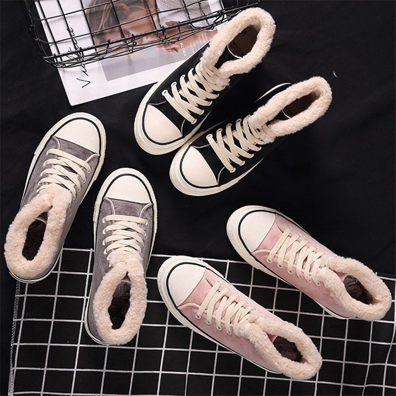 Women’s Warm Canvas Shoes | Plush Cotton Lined Flat Winter Shoes FitiqueFit
