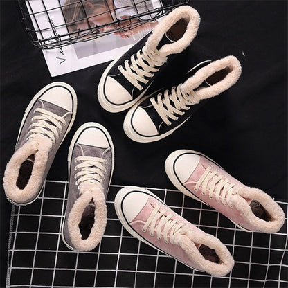 Women’s Warm Canvas Shoes | Plush Cotton Lined Flat Winter Shoes FitiqueFit