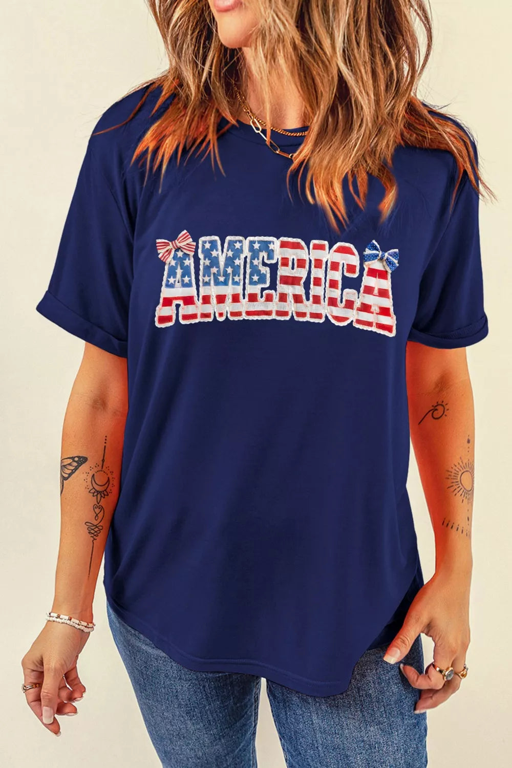 AMERICA Round Neck Relaxed T-Shirt New Era Fashion LLc