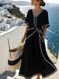 Striped Print Maxi Dress – Short Sleeve Beach Vacation Dress FitiqueFit