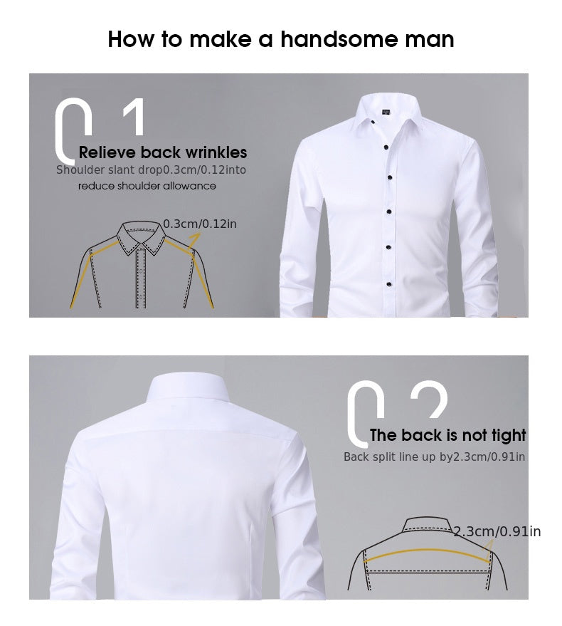Men'S Stretch Slim-Fit Formal Shirt Without Pockets, Light Business Turn- Collar Long-Sleeved Shirt, Men'S Business Shirt, Wrinkle-Resistant And Durable Solid Color Formal Long-Sleeved Shirt with Buttons And Pockets, Suitable NovaCart