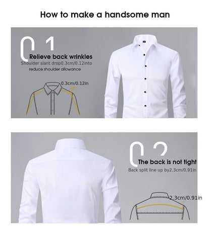 Men'S Stretch Slim-Fit Formal Shirt Without Pockets, Light Business Turn- Collar Long-Sleeved Shirt, Men'S Business Shirt, Wrinkle-Resistant And Durable Solid Color Formal Long-Sleeved Shirt with Buttons And Pockets, Suitable NovaCart