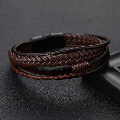 [Stylish Leather Bracelet] Stylish Durable 1pc Men's Hand-Woven Multi-Layer Leather Bracelet | with Buckle Closure, Versatile Accessory for Casual or Formal Wear NovaCart