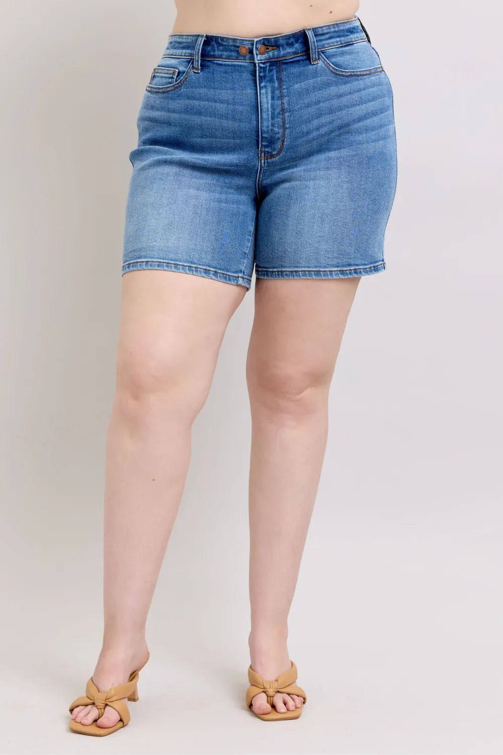 Judy Blue Full Size 2 Button Denim Shorts with Pockets Plus Size New Era Fashion LLc