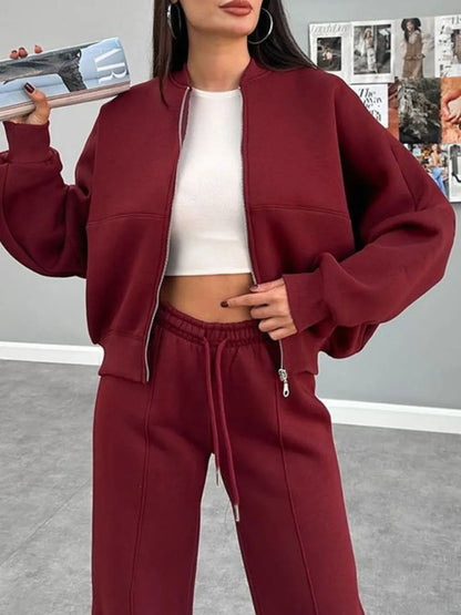 Baseball Collar Zip Up Outerwear and Drawstring Pants Set New Era Fashion LLc