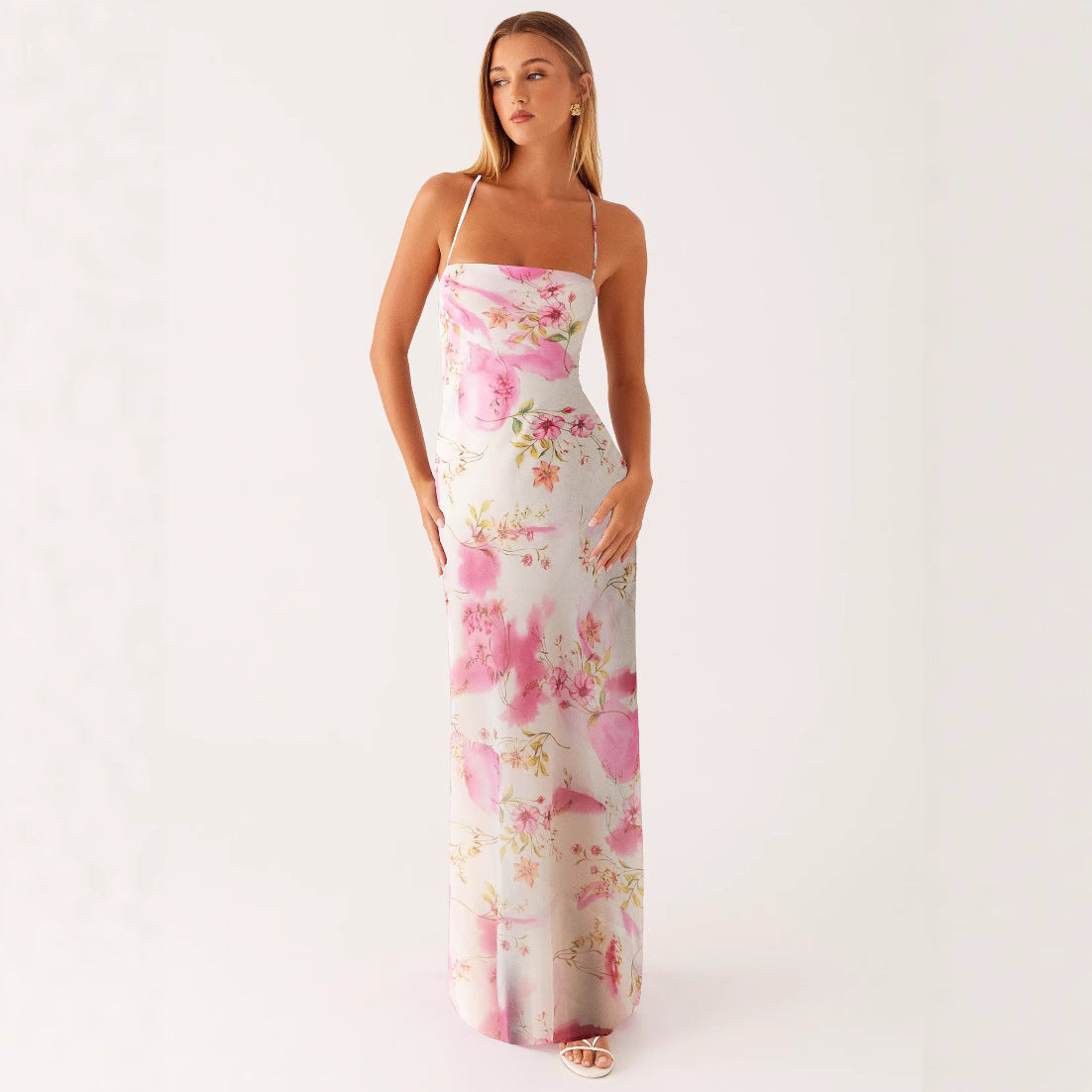 Printed Sleeveless Strap Bodycon Maxi Dress | High Waist FitiqueFit