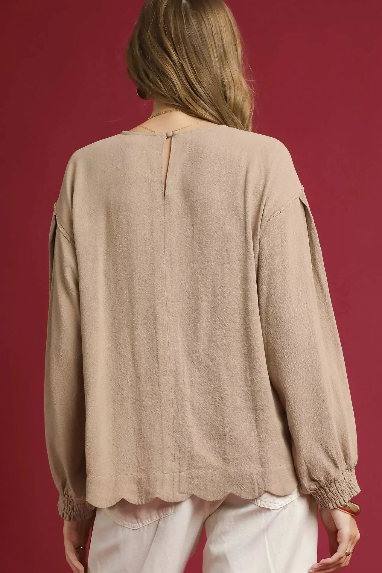 Umgee Linen Scallop Hem Long Sleeve Blouse | Fitiquefit FitiqueFit