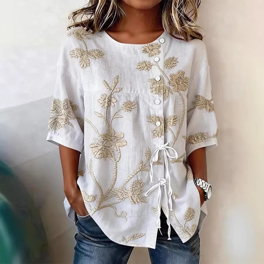 Women's Floral 3D Print Pullover Top – Loose Fit Elegant Casual S to 3XL FitiqueFit