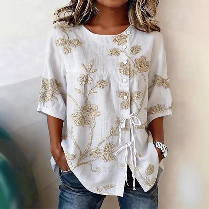 Women's Floral 3D Print Pullover Top – Loose Fit Elegant Casual S to 3XL FitiqueFit