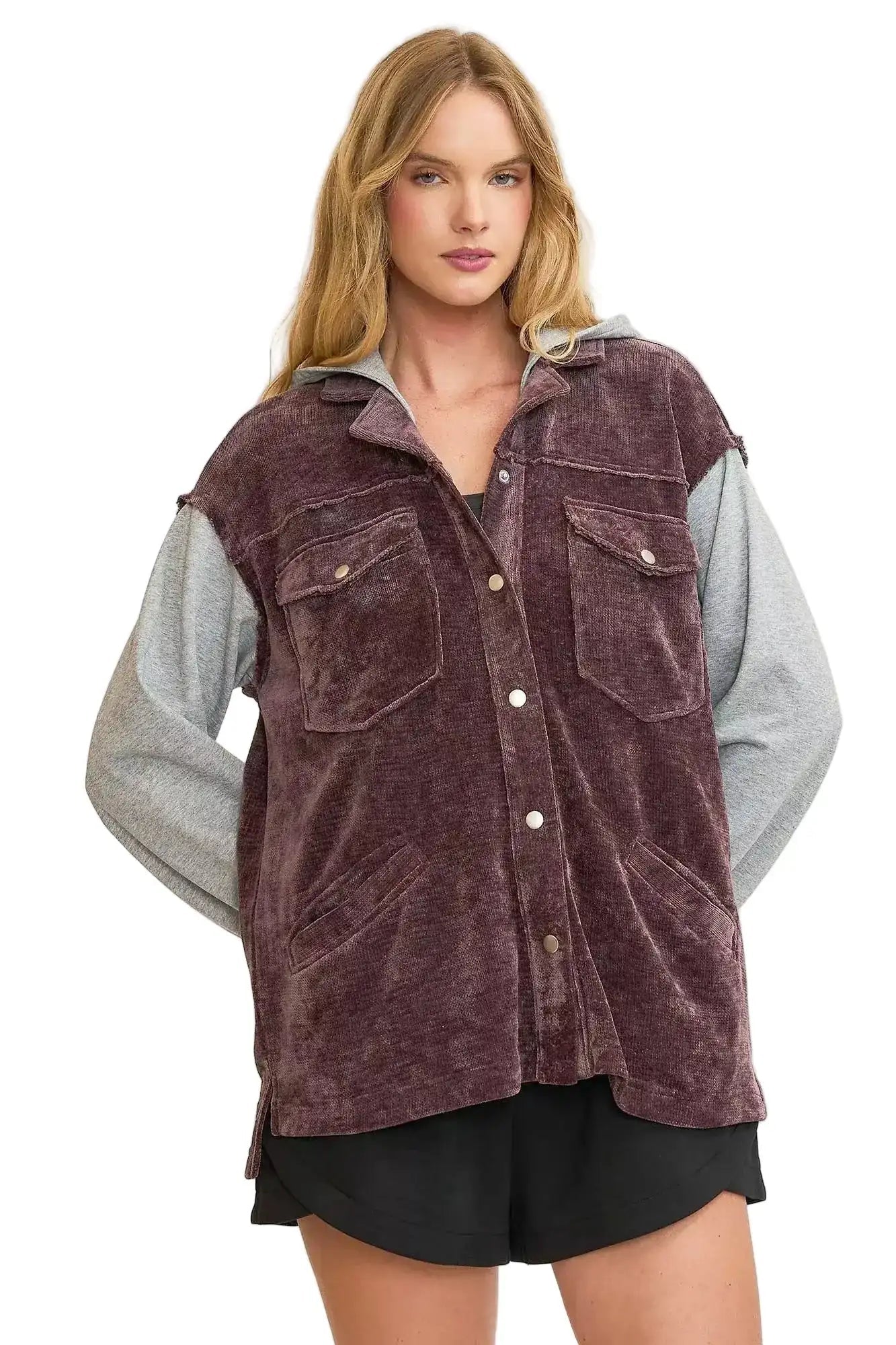 Umgee Contrast Hooded Chenille Jacket West2East Surf