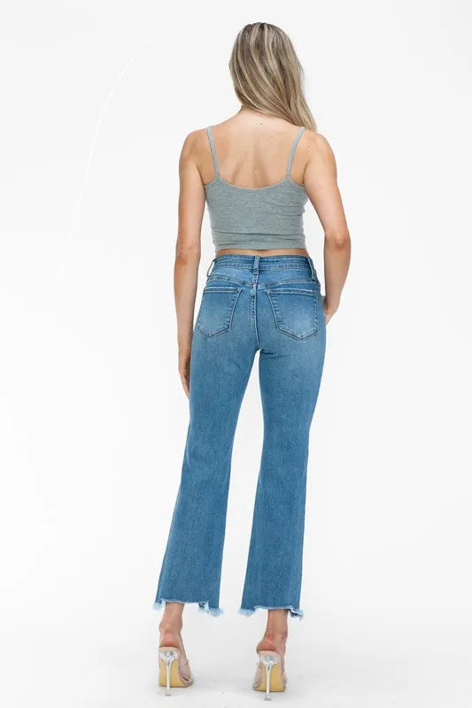 bytos Raw Hem Distressed Mid Rise Crop Jeans New Era Fashion LLc