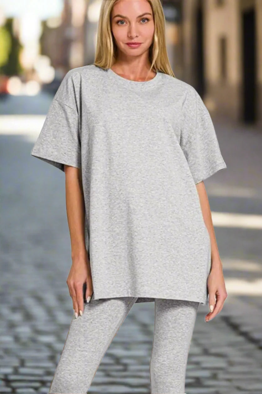 Zenana Cotton Round Neck Top & Legging Set FitiqueFit