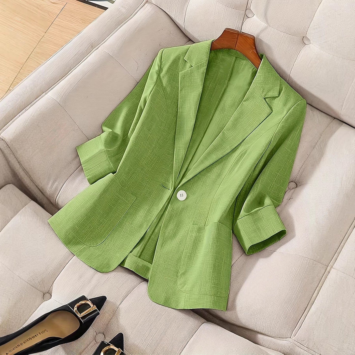 Women's Three-Quarter Sleeve Single-Button Casual Blazer FitiqueFit