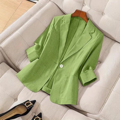 Women's Three-Quarter Sleeve Single-Button Casual Blazer FitiqueFit