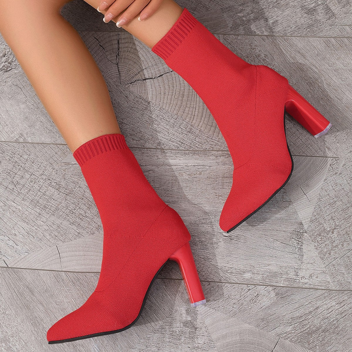 Women’s Chunky-Heeled Knitted Suede Ankle Boots FitiqueFit