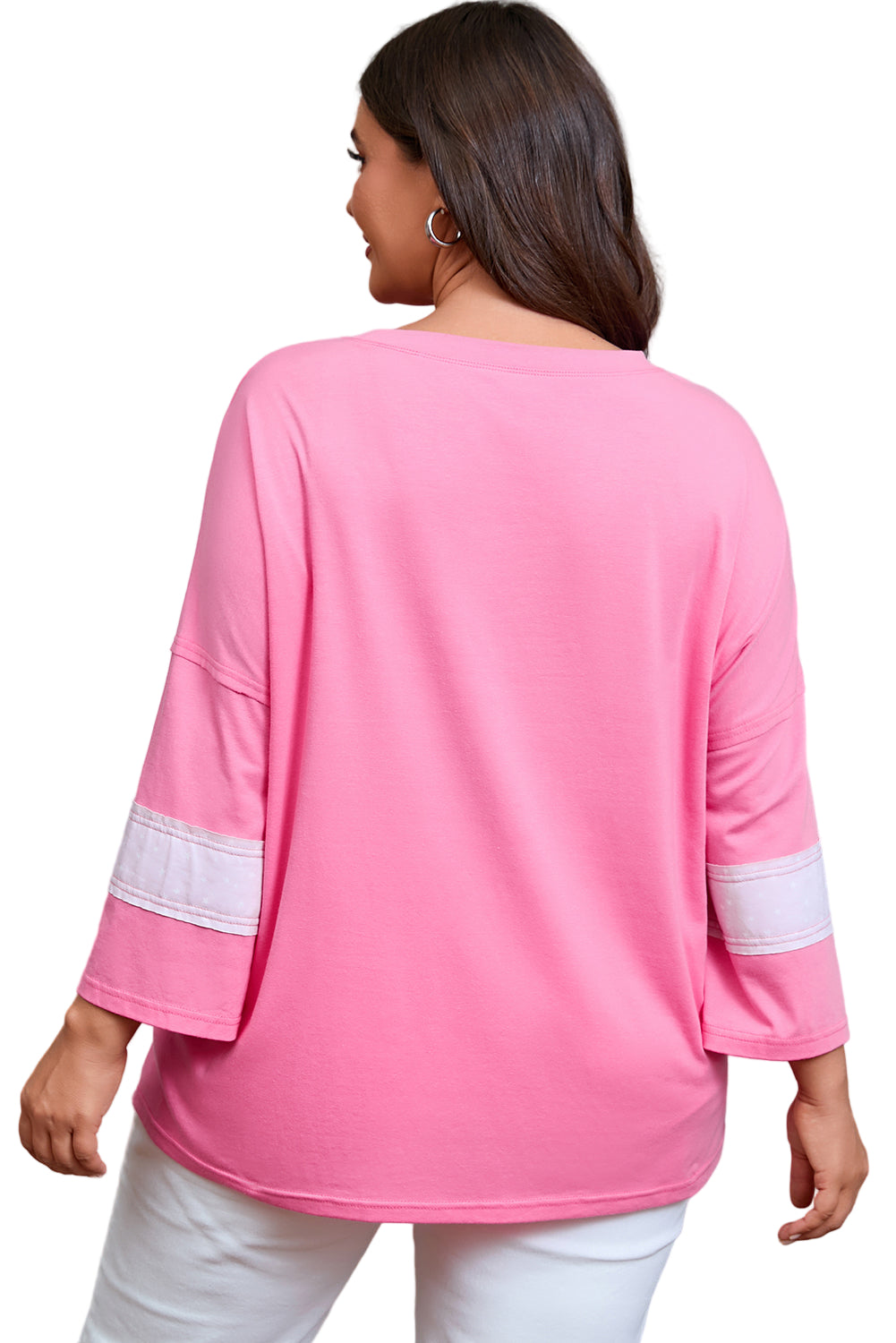 Pink Raw Edge Frayed Star Patched Plus Size Top Garden Naked Curves