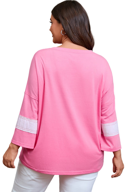 Pink Raw Edge Frayed Star Patched Plus Size Top Garden Naked Curves