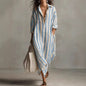 Striped Lapel Collar Dress – Side Slits & Pockets FitiqueFit