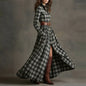 Women's Printed Lapel Slim-Fit Dress – Elegant Commuter Style FitiqueFit
