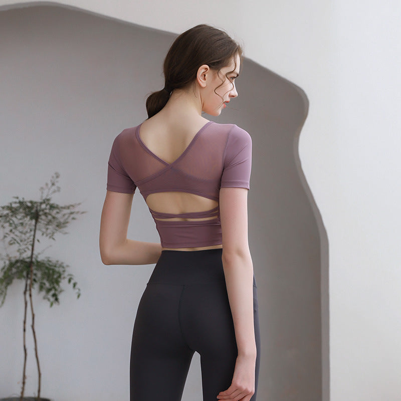 Tight Fit Yoga Top With Chest Pad Beauty Back Breathable FitiqueFit