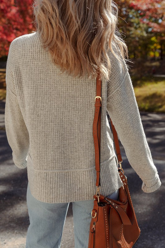 Waffle Knit Ribbed High Neck Drop Shoulder Sweater Shop Style & More | Fresh Looks, Everyday Deals & Free Shipping