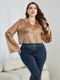 Plus Size Checkered Johnny Collar Flare Sleeve Shirt See size chart under “more details” The Fashion Celestial