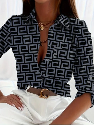 Women’s Stripe Print Long-Sleeve Blouse FitiqueFit