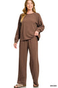 Zenana Slub Long Sleeve Top and Pants Lounge Set West2East Surf