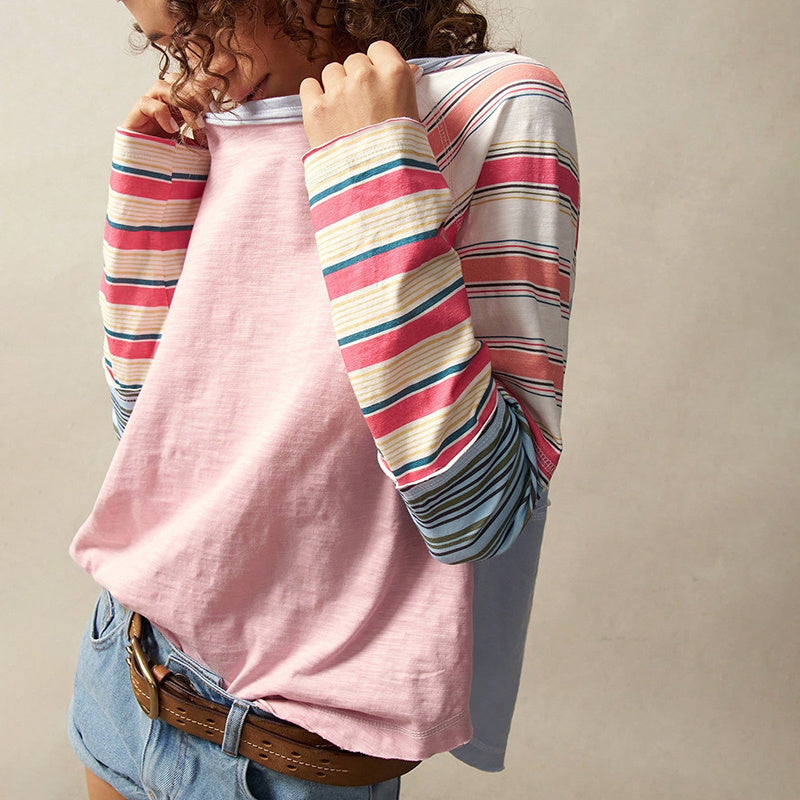 Women's Striped Long Sleeve Top Round Neck Pullover FitiqueFit