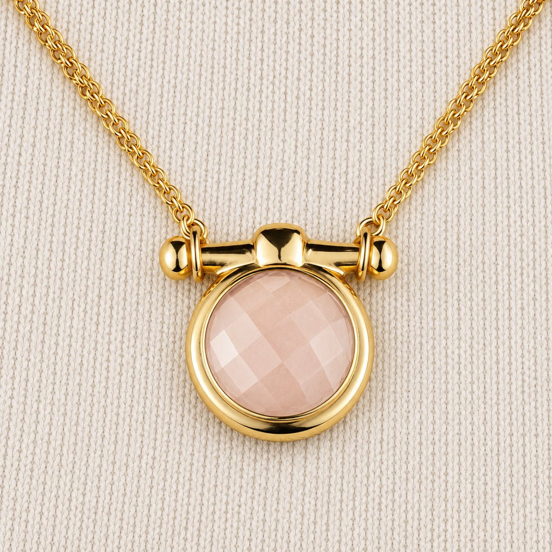 Adele - Rose Quartz Equestrian Horse Bit Necklace in Gold Urban-Equestrian