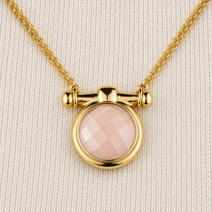 Adele - Rose Quartz Equestrian Horse Bit Necklace in Gold Urban-Equestrian