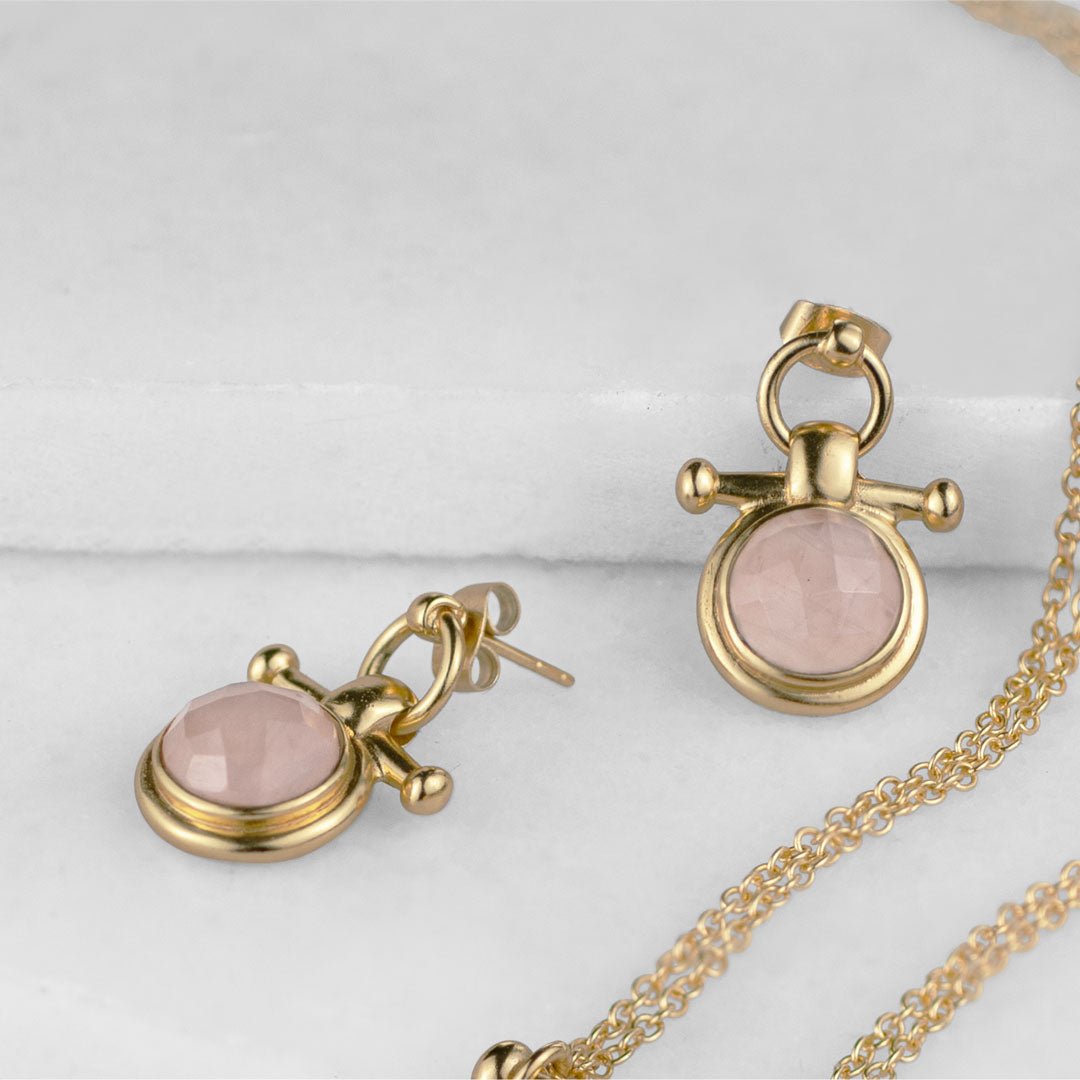 Adele - Rose Quartz Horse Bit Equestrian Earring in Gold Urban-Equestrian