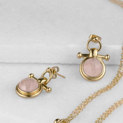 Adele - Rose Quartz Horse Bit Equestrian Earring in Gold Urban-Equestrian