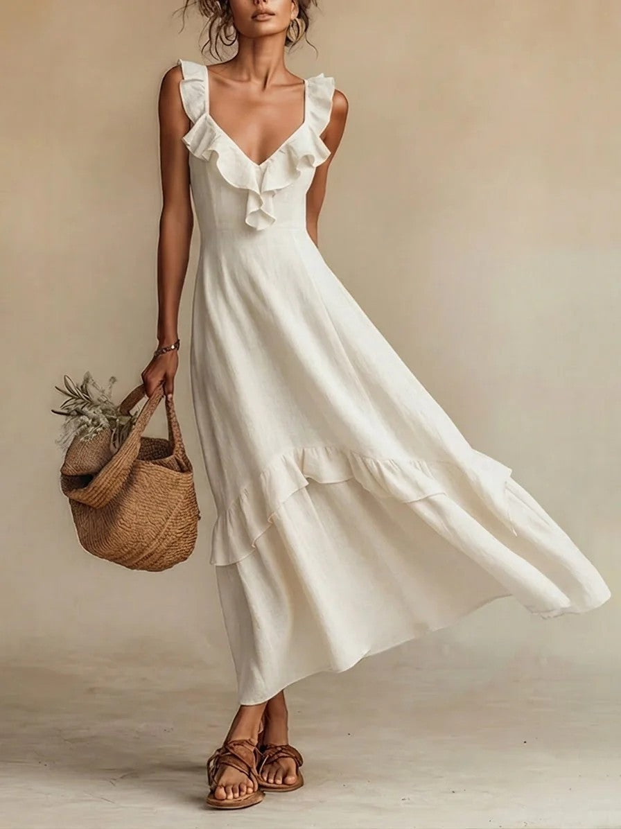 Sleeveless Ruffle Detail High-Waist Maxi Dress – 7 Colors, S–3XL FitiqueFit
