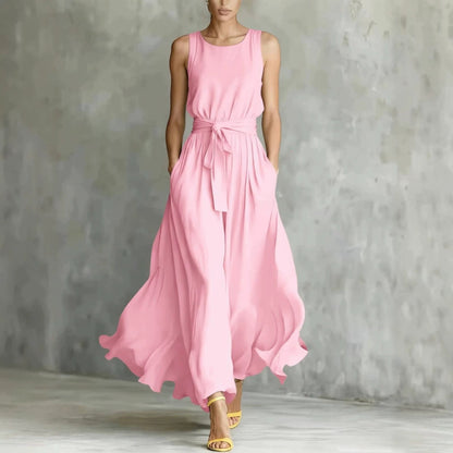 Women's Lace-Up Waist-Cinching Sleeveless Maxi Dress FitiqueFit