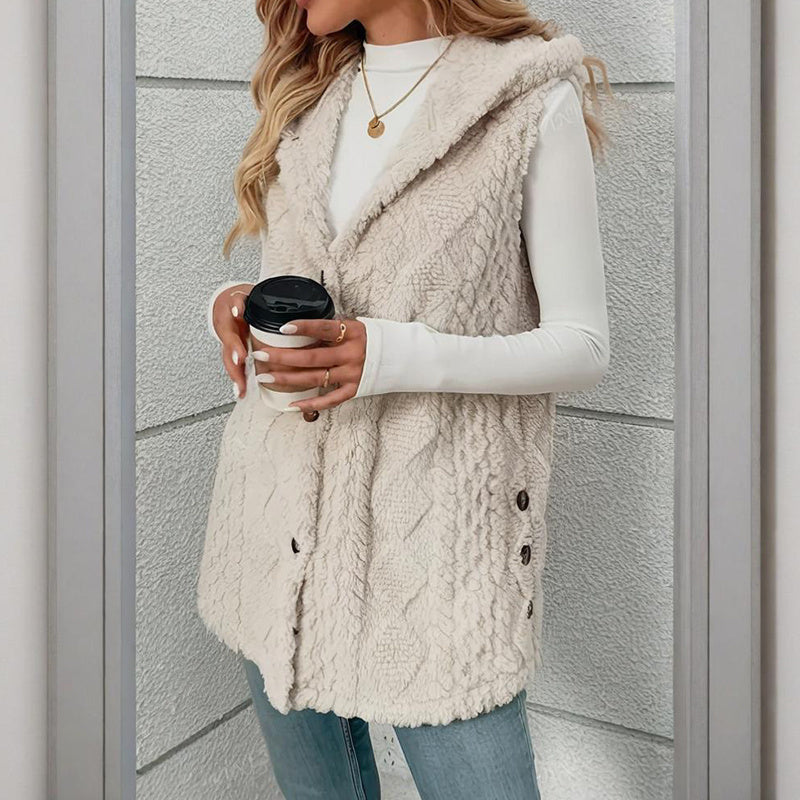 Women's Textured Sleeveless Hooded Vest FitiqueFit