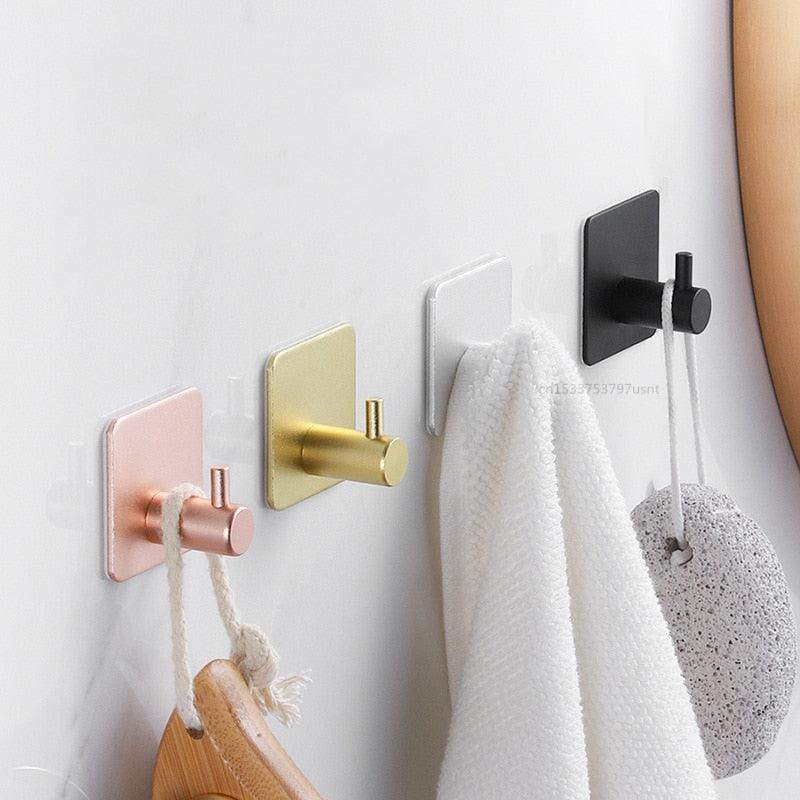 Adhesive Wall Hooks Mounted Door Key Cloth Coat Bathroom Robe Hanger Kitchen Hardware Rack Shelf Bag Hook Organizer For Hanging  Bathroom Toilet Sticky Hook Stevvex