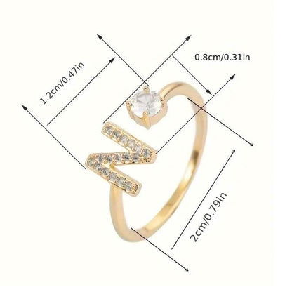 Adjustable Copper Initial Ring with Four-Claw Round Zirconia