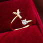 Adjustable Copper Initial Ring with Four-Claw Round Zirconia