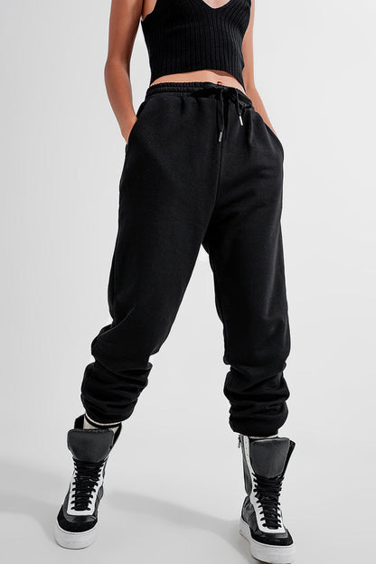 Adjustable waistband joggers in black Q2store