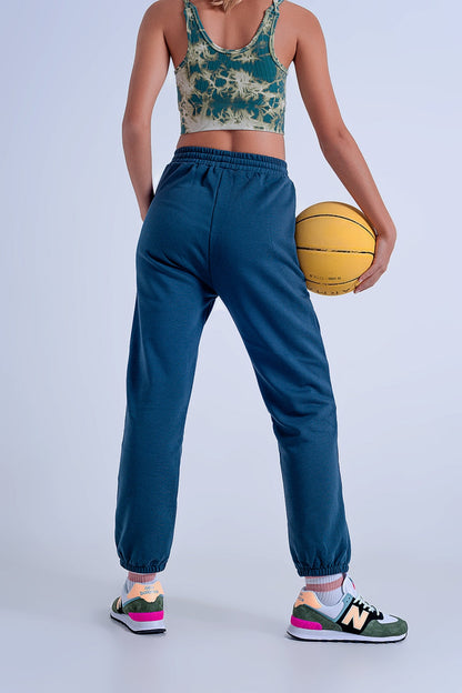 Adjustable waistband joggers in dark green Q2store