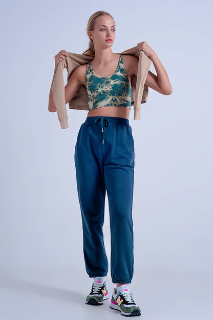 Adjustable waistband joggers in dark green Q2store