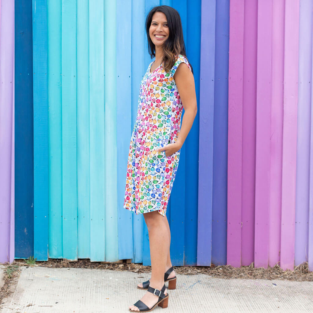 Adult "Jewelbug" Rainbow of Bugs Cap Sleeve Dress with Pockets Princess Awesome & Boy Wonder