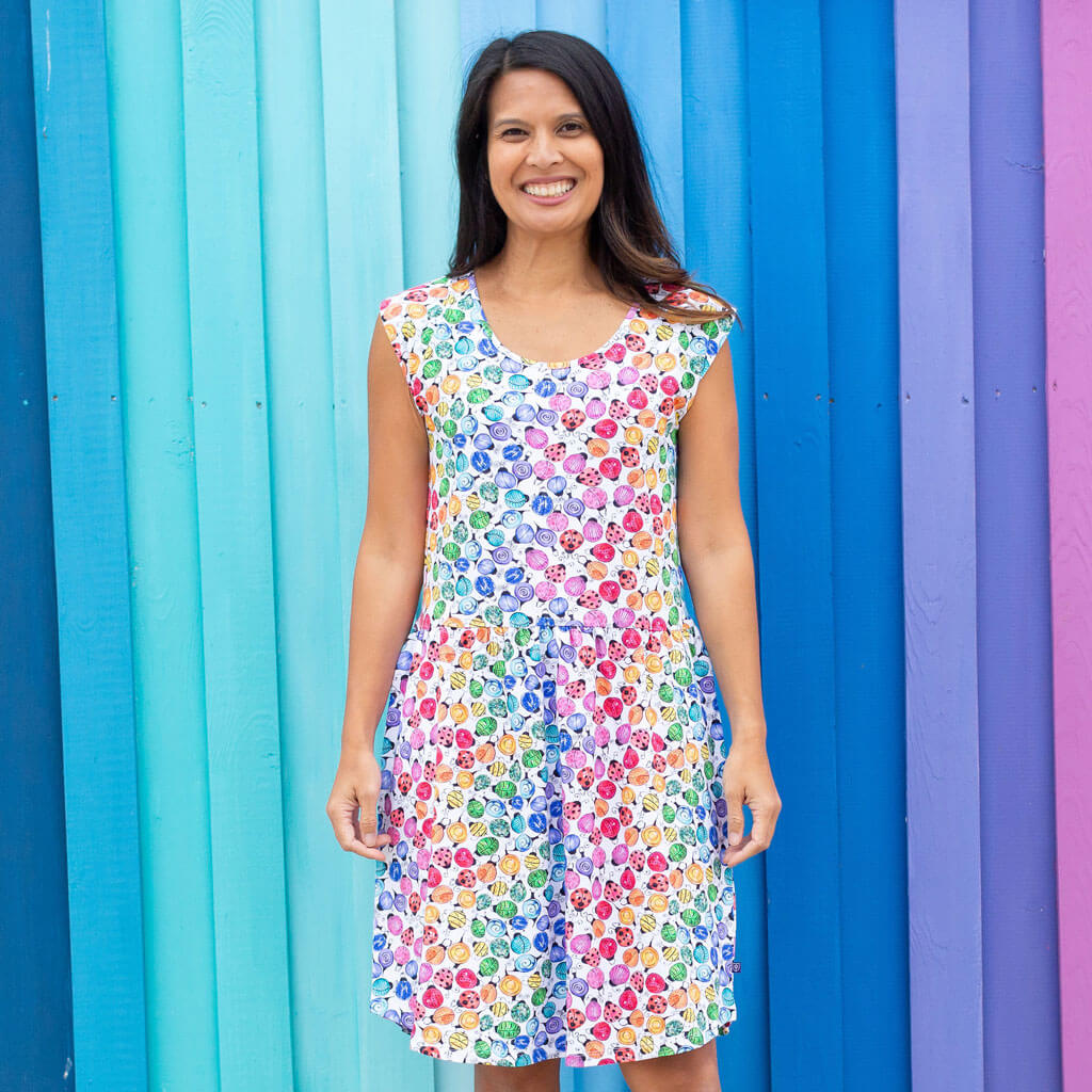 Adult "Jewelbug" Rainbow of Bugs Cap Sleeve Dress with Pockets Princess Awesome & Boy Wonder