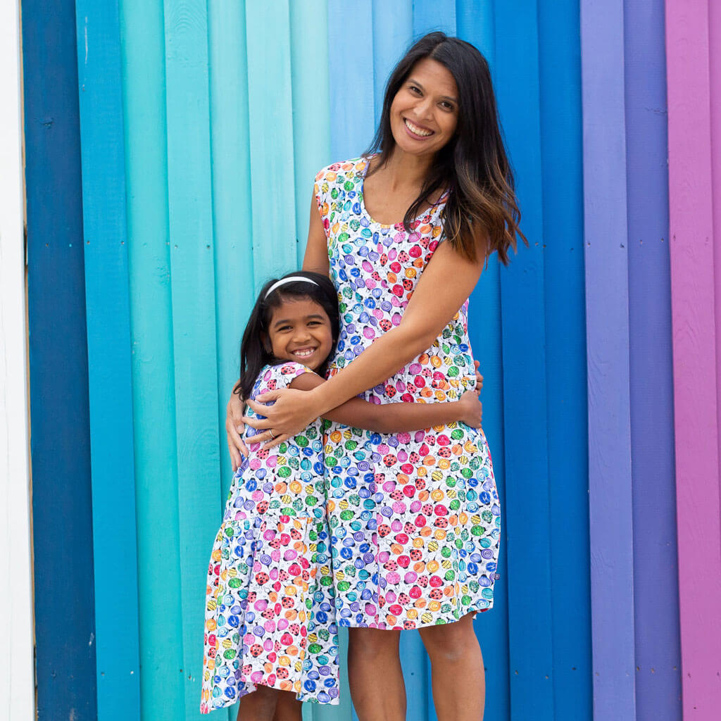 Adult "Jewelbug" Rainbow of Bugs Cap Sleeve Dress with Pockets Princess Awesome & Boy Wonder