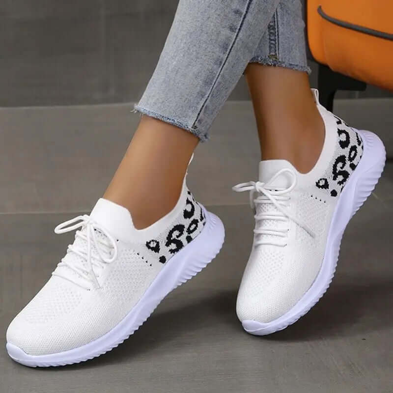 White Shoes Women Leopard Print Lace-up Sneakers Sports SnagBag