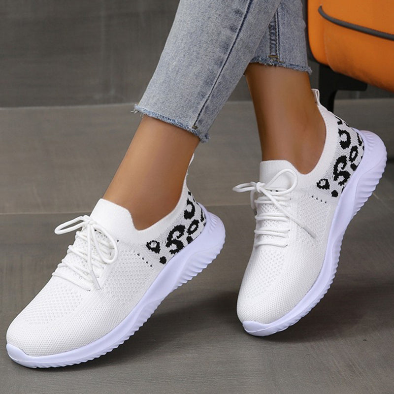 White Shoes Women Leopard Print Lace-up Sneakers Sports See size chart under “more details” The Fashion Celestial
